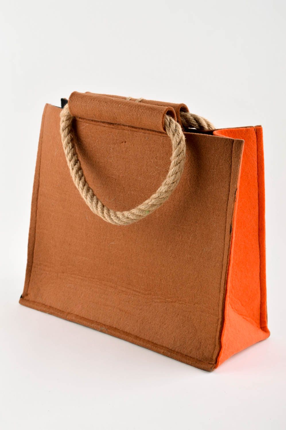 Bolso grande hecho a mano marrón y naranja accesorio de moda regalo para mujer foto 2