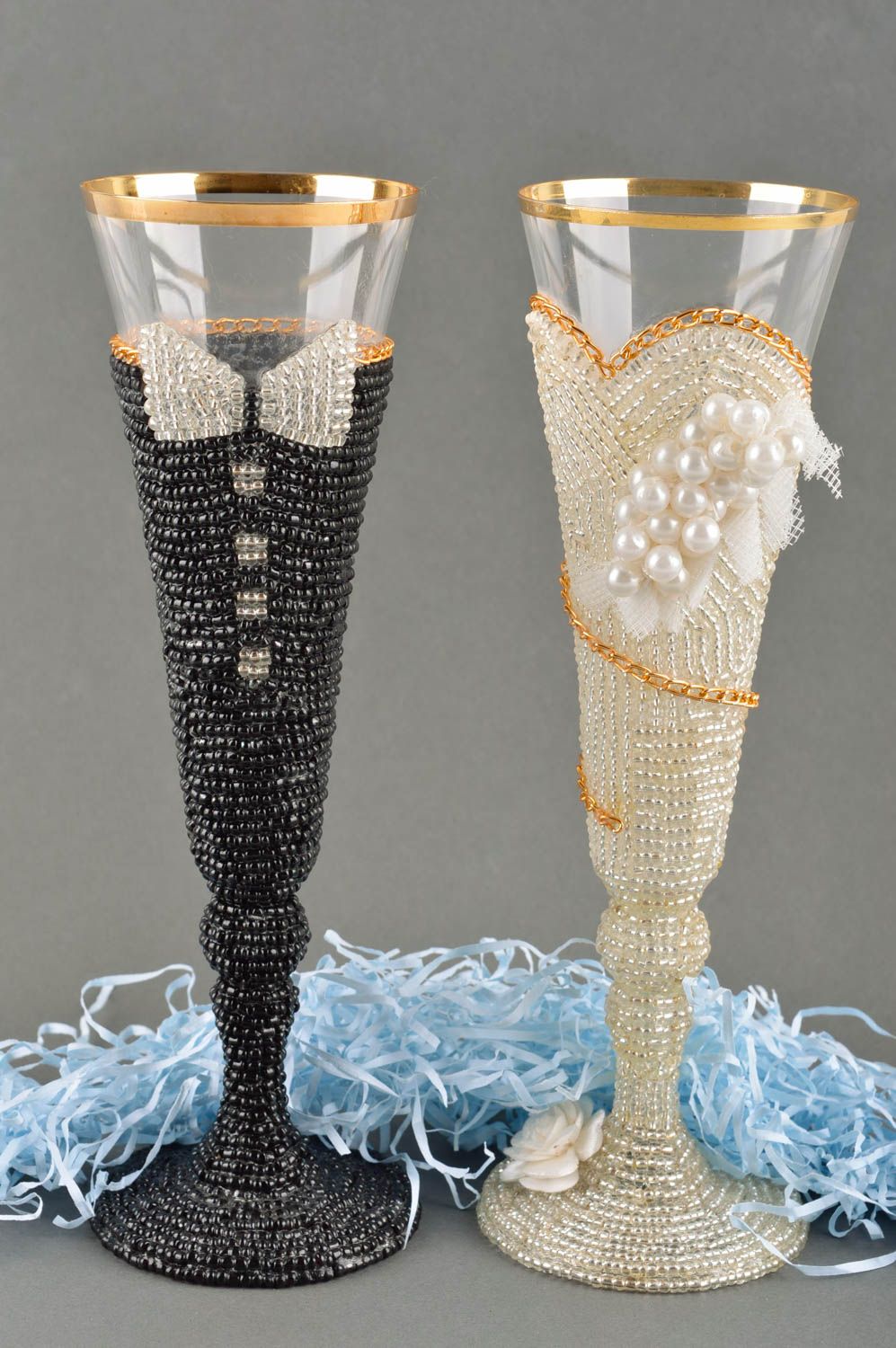 Beautiful handmade glass ware 2 champagne glasses wedding accessories gift ideas photo 1
