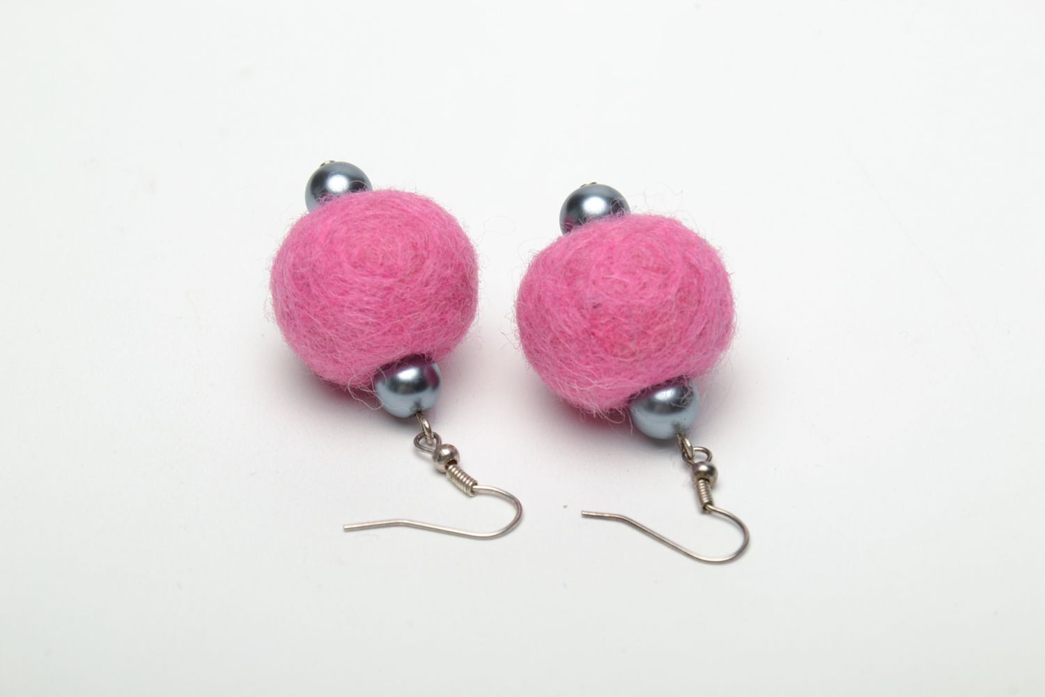 Pink wet felted wool earrings photo 5