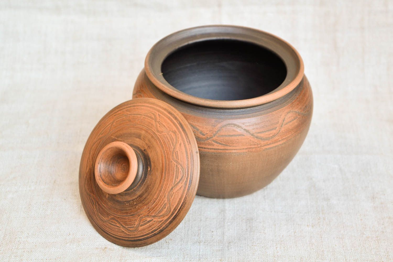 Pote con tapa de cerámica artesanal utensilio de cocina vasija de arcilla foto 3