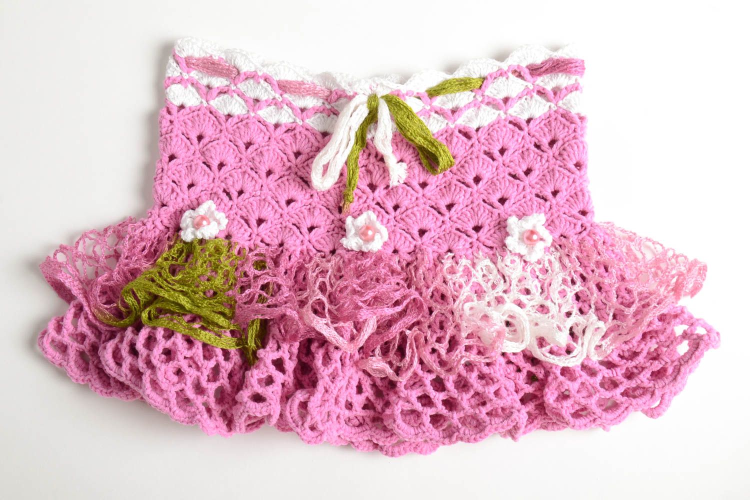 Jupe fille fait main Jupe tricot au crochet design rose blanc Vêtement fille photo 1