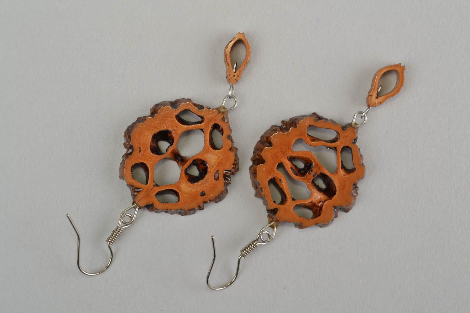 Stylish handmade walnut earrings botanical jewelry for women gifts for her photo 5