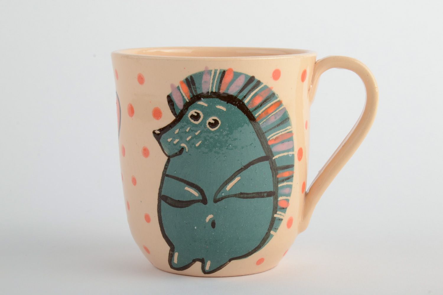 Unique ceramic glazed drinking cup with hedgehog pattern  photo 2