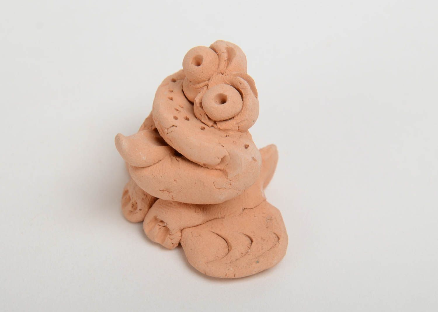 Small funny handmade ceramic figurine of frog molded in naive style photo 4