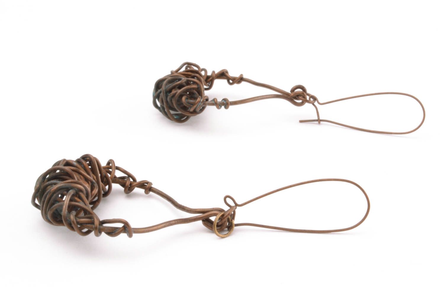 Long forged copper pendant earrings  photo 3