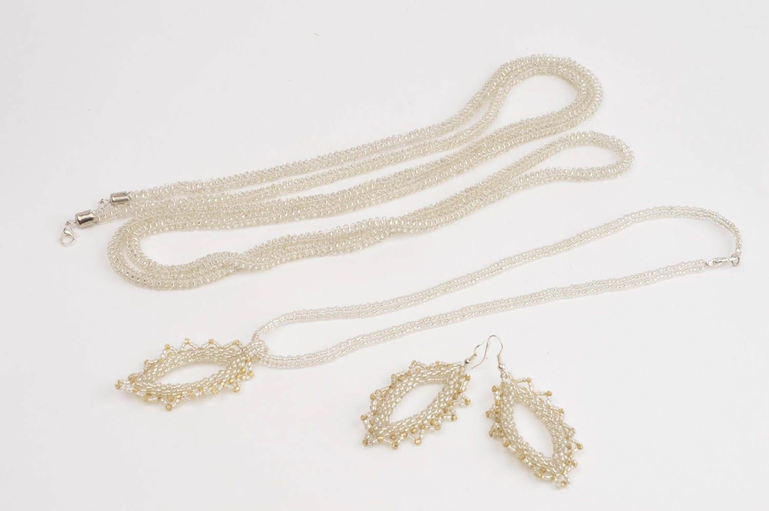 Beautiful handmade jewelry set beaded lariat necklace earrings neck pendant photo 2