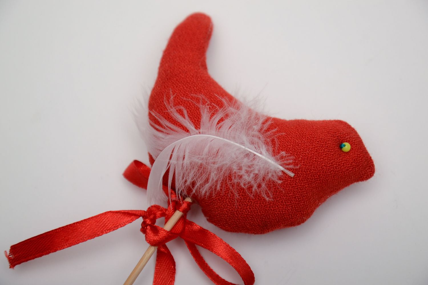 Handmade Spielzeug auf einem Stab für Blumentopf Vogel Rot foto 3