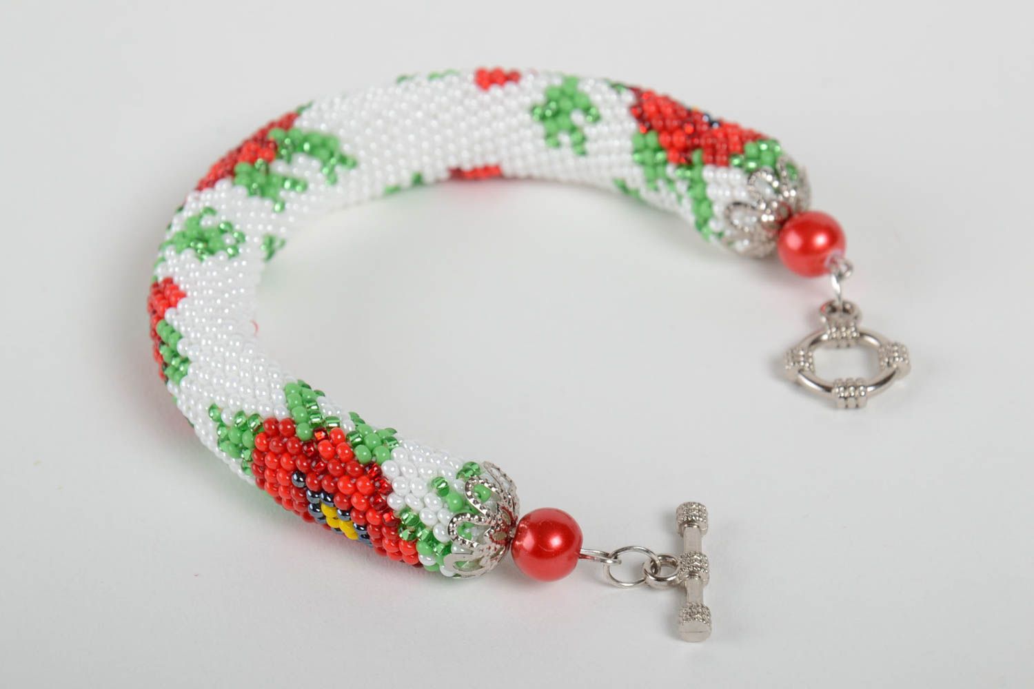 Bracelet perles de rocaille Bijou fait main motif floral Accessoire femme design photo 3