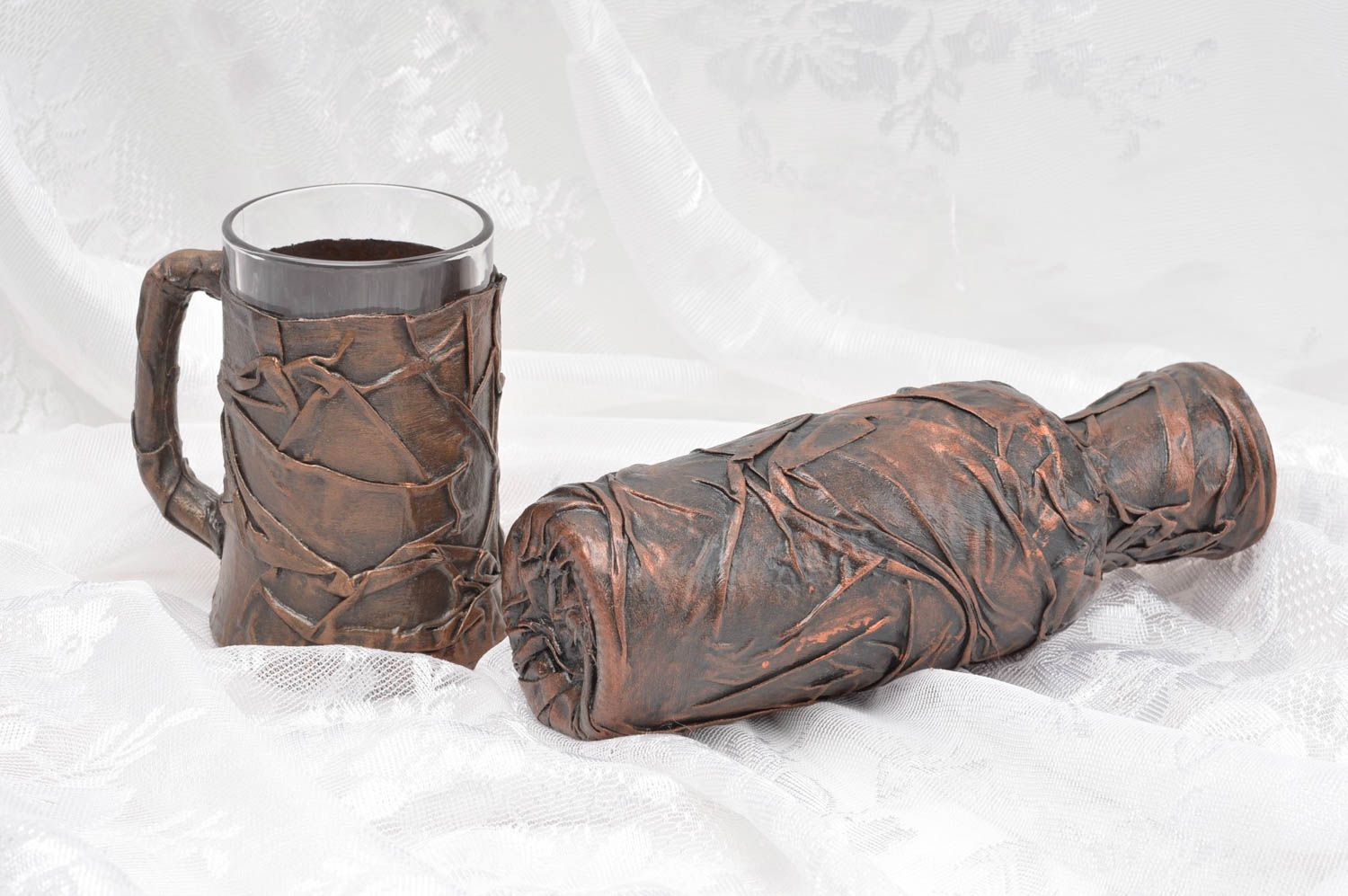 Tasse design Vase en verre et tissu faits main marron originaux Déco maison photo 5