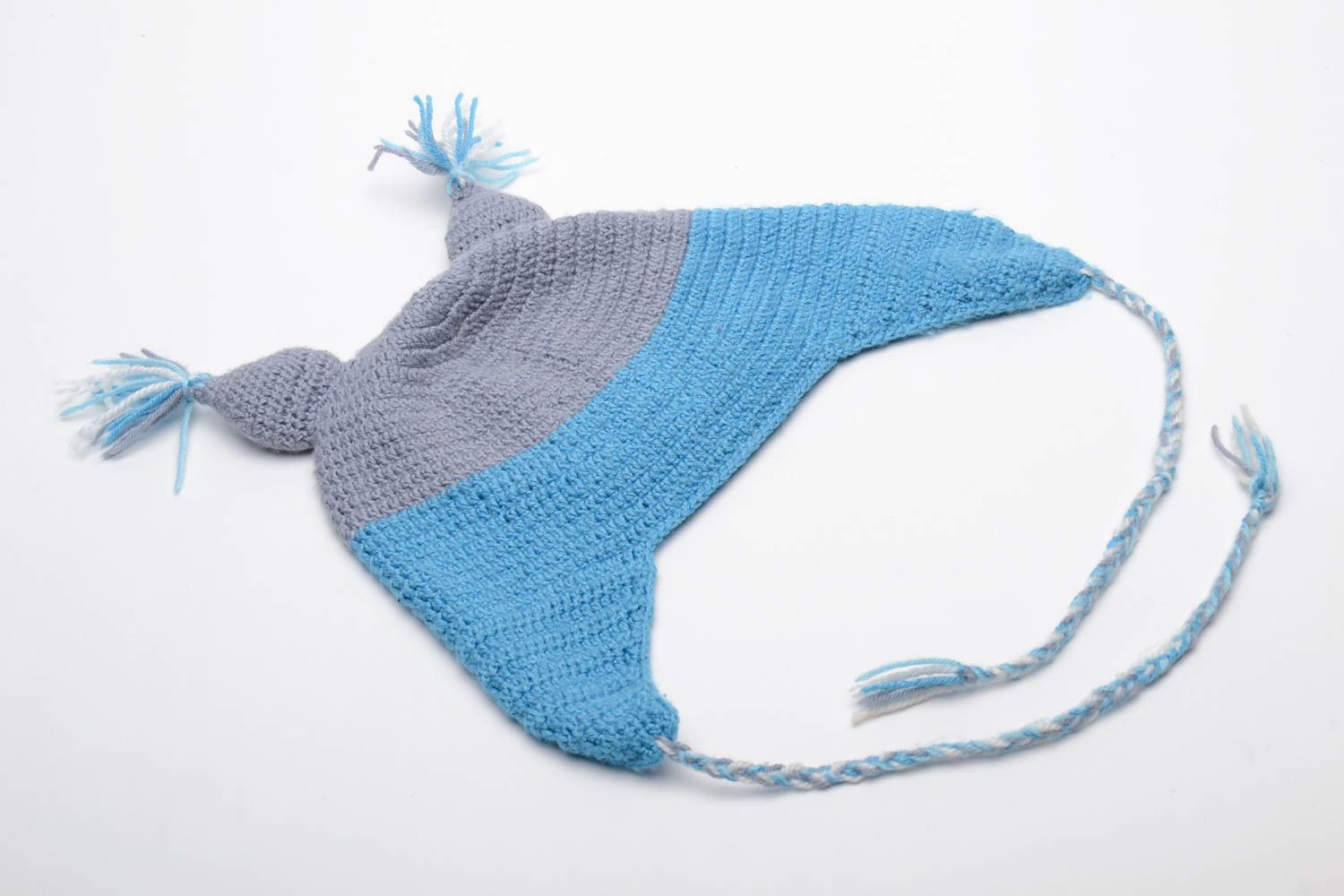 Bonnet tricoté à la main bleu en forme de hibou fait main original pour enfant photo 4