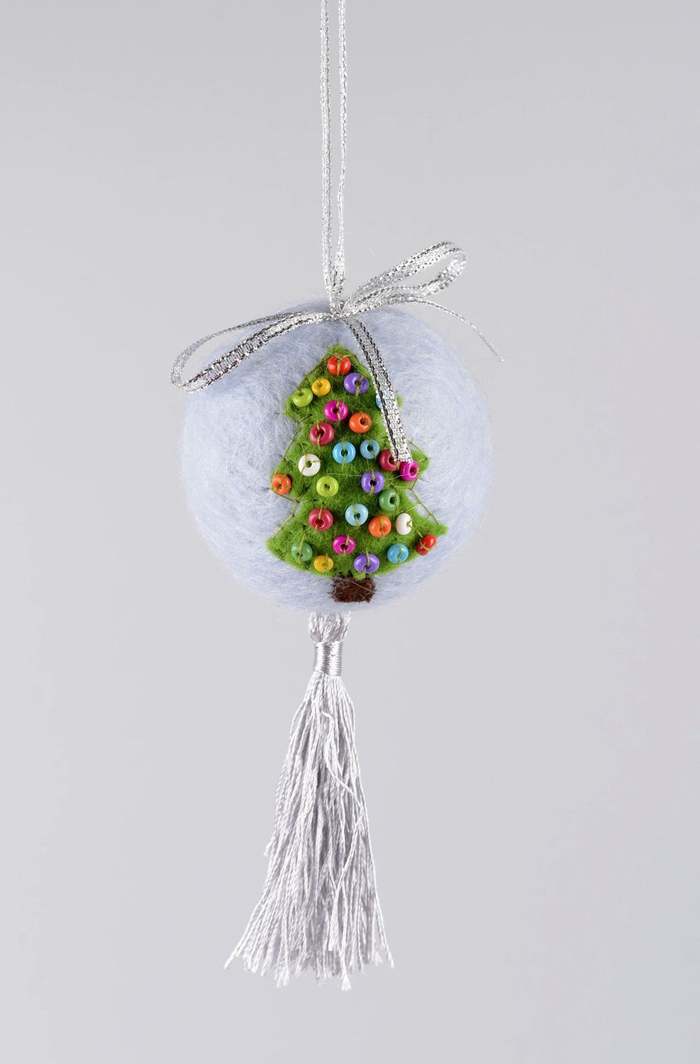 Елочная игрушка ручной работы шар декоративная подвеска валяная елочная игрушка фото 5