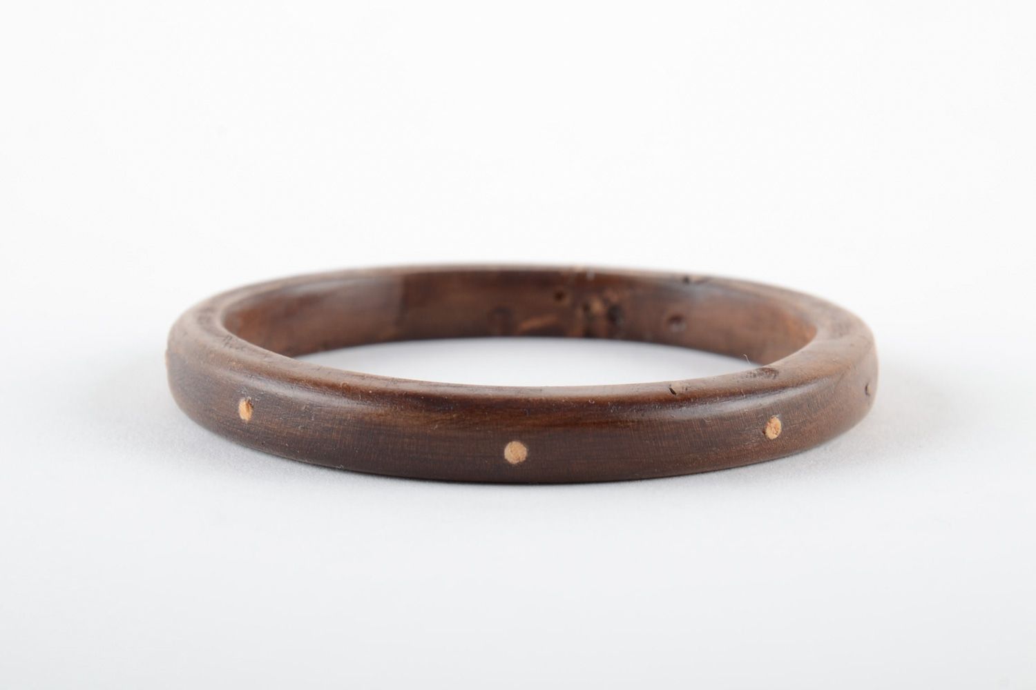 Handmade carved wooden wrist bracelet with inlay in ethnic style for women photo 3