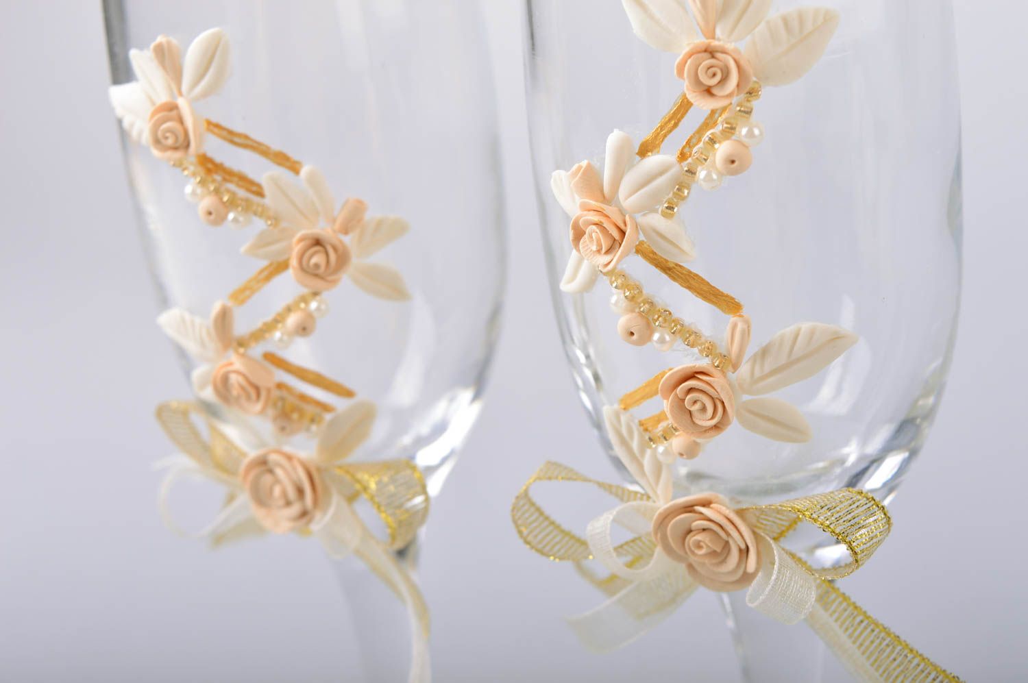 Handmade designer decorative wedding champagne glasses with molding 2 items photo 3