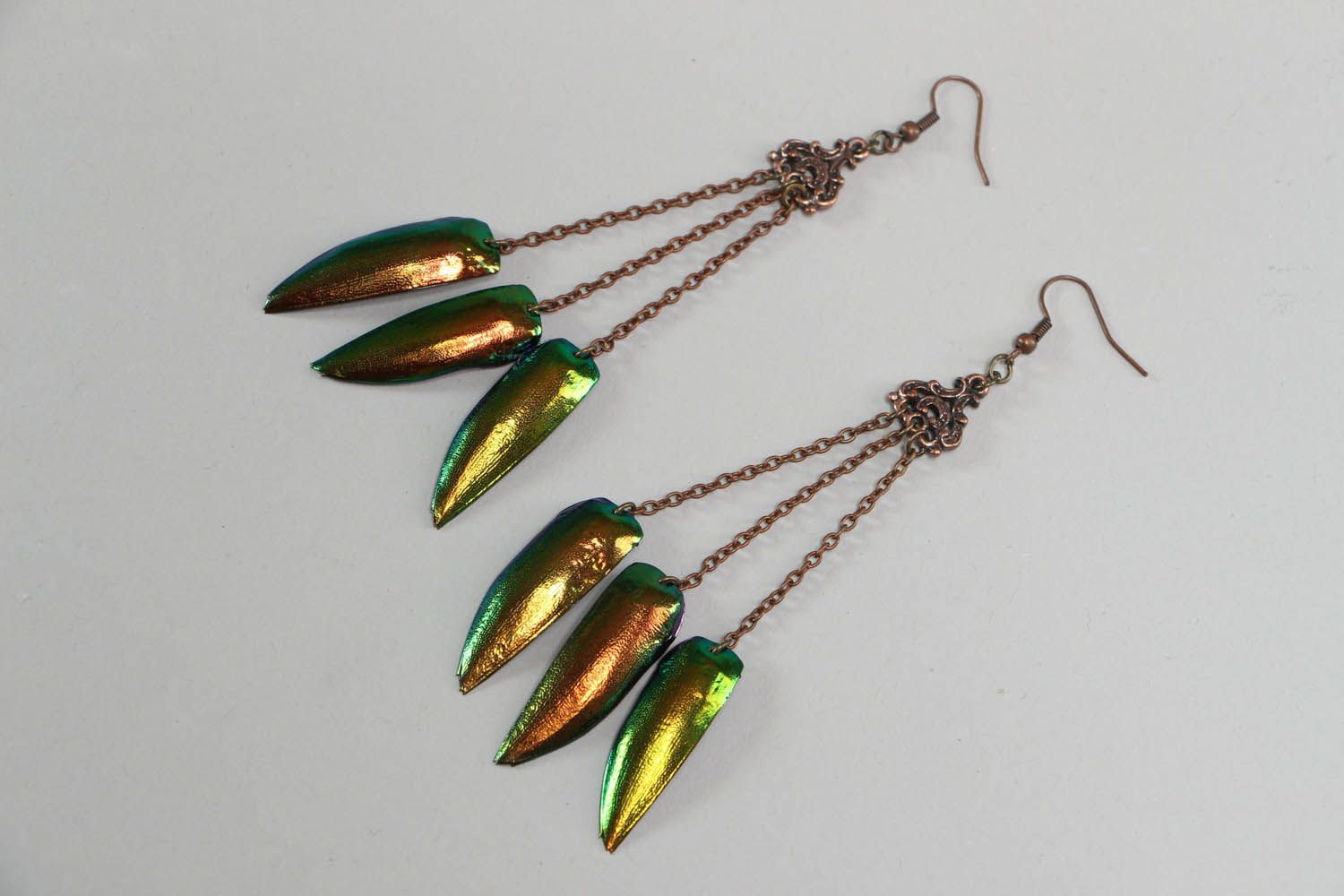 Earrings with the borer bug wings photo 1