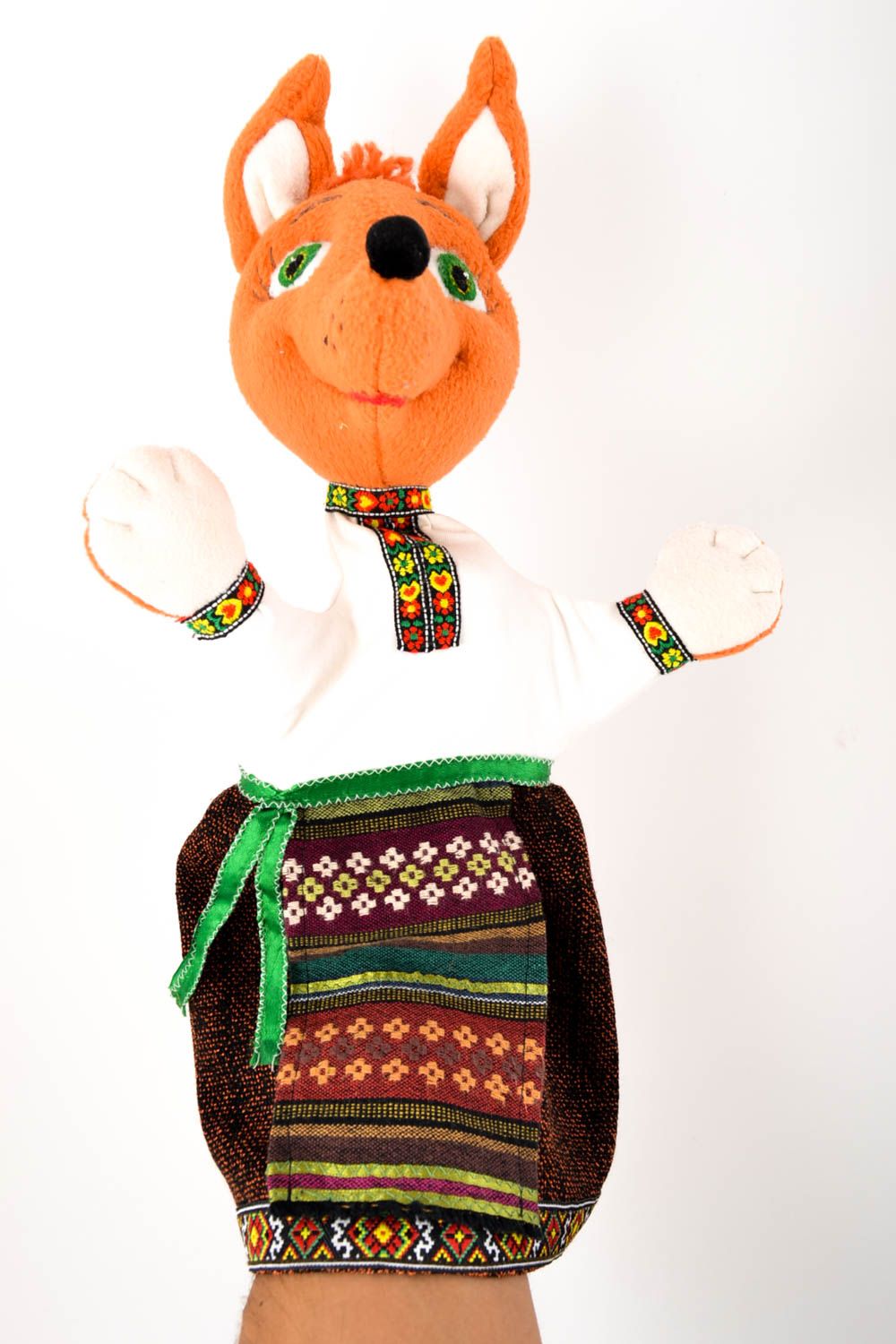 Marionnette à main renard Jouet fait main en tissu naturel Cadeau pour enfant photo 1