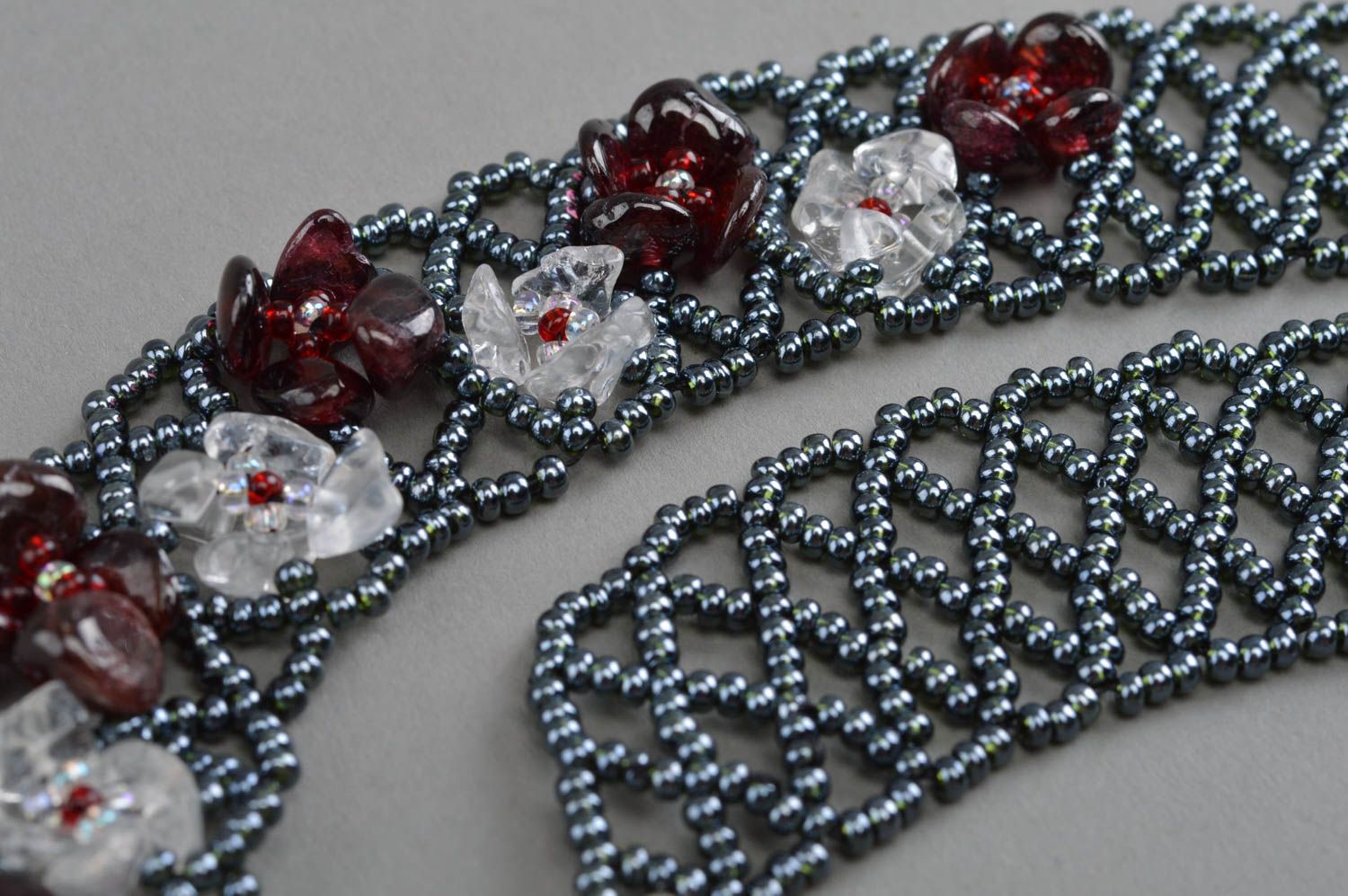 Handmade Glasperlen Halskette aus echten Steinen Designer Collier Kette  foto 5