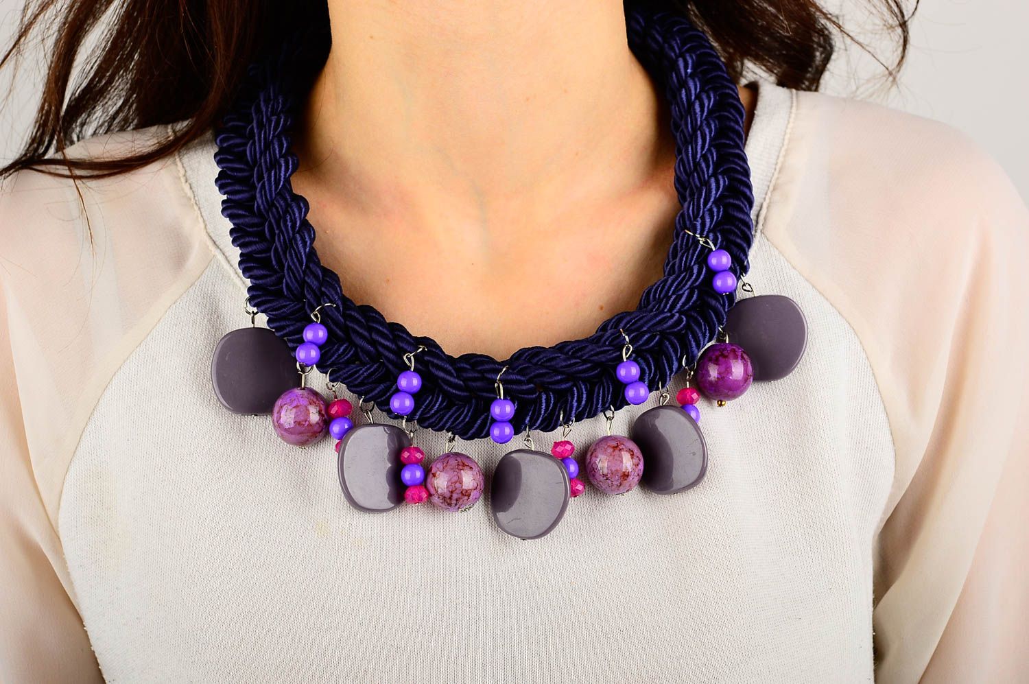 Handmade beautiful textile necklace elegant cute necklace evening jewelry photo 1