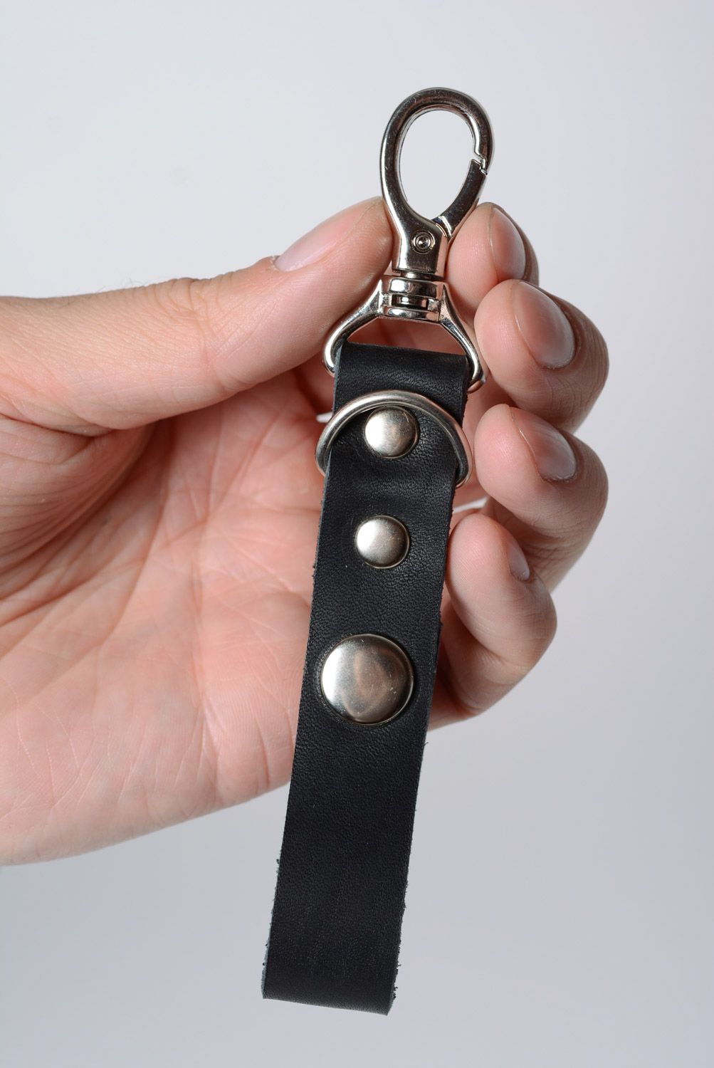Porte-clés en cuir naturel noir avec mousqueton original fait main cadeau photo 2
