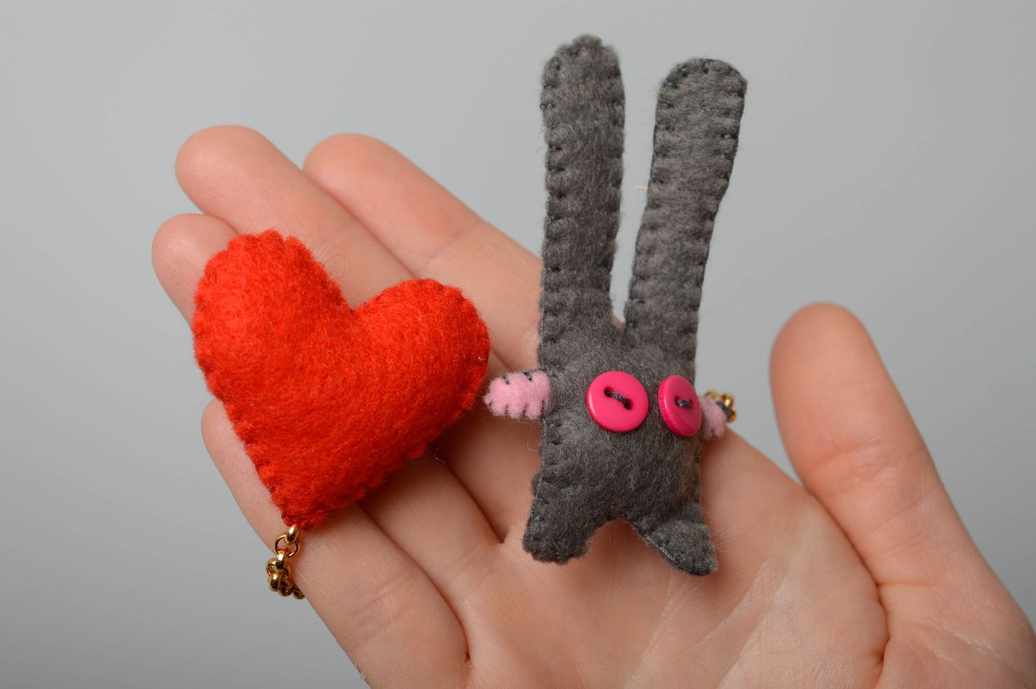 Handmade fabric brooch Rabbit with Heart photo 3