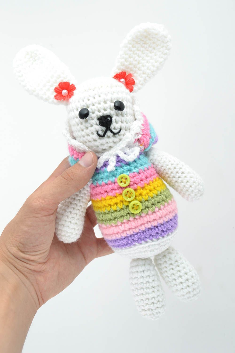 Handmade designer soft toy crocheted of woolen and semi woolen threads Rabbit photo 3
