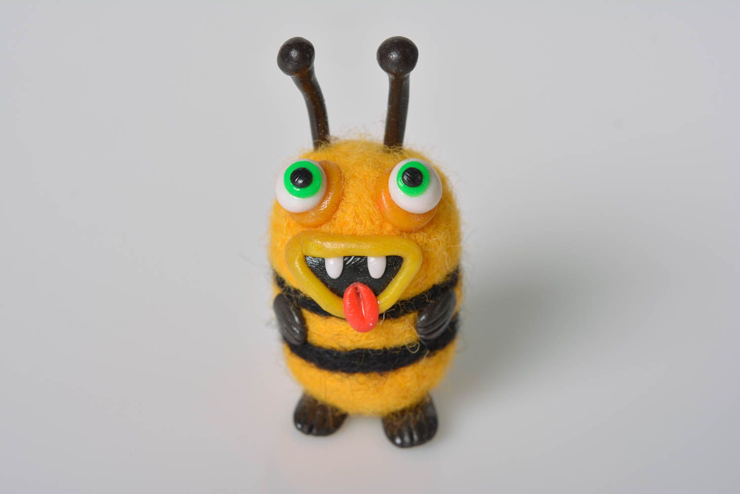 Polymer clay handmade figurine of bee designer wool felted toy unusual present photo 3