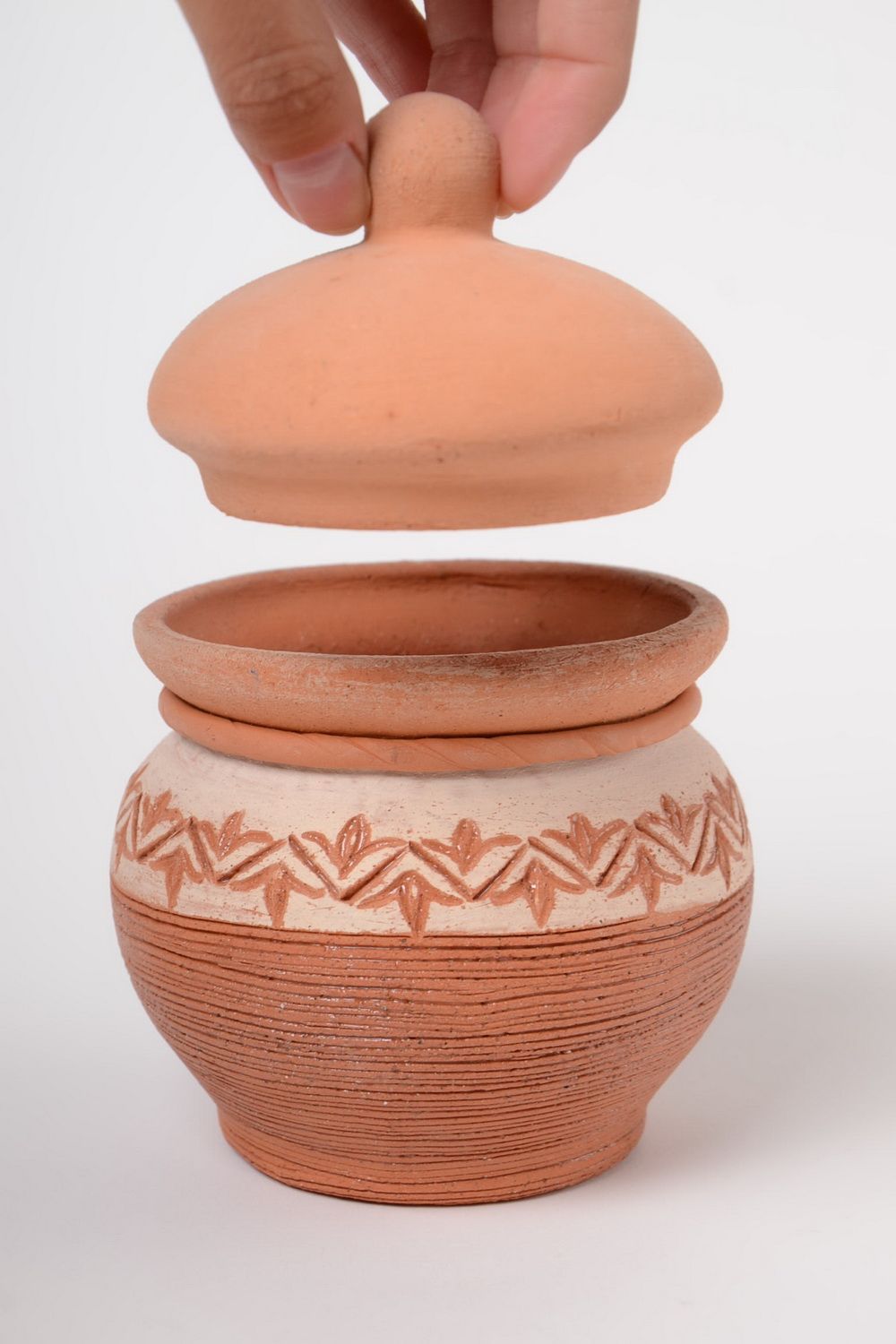 Handgemachte Keramik Zuckerdose mit Deckel in Hellbraun für lose Produkte foto 5
