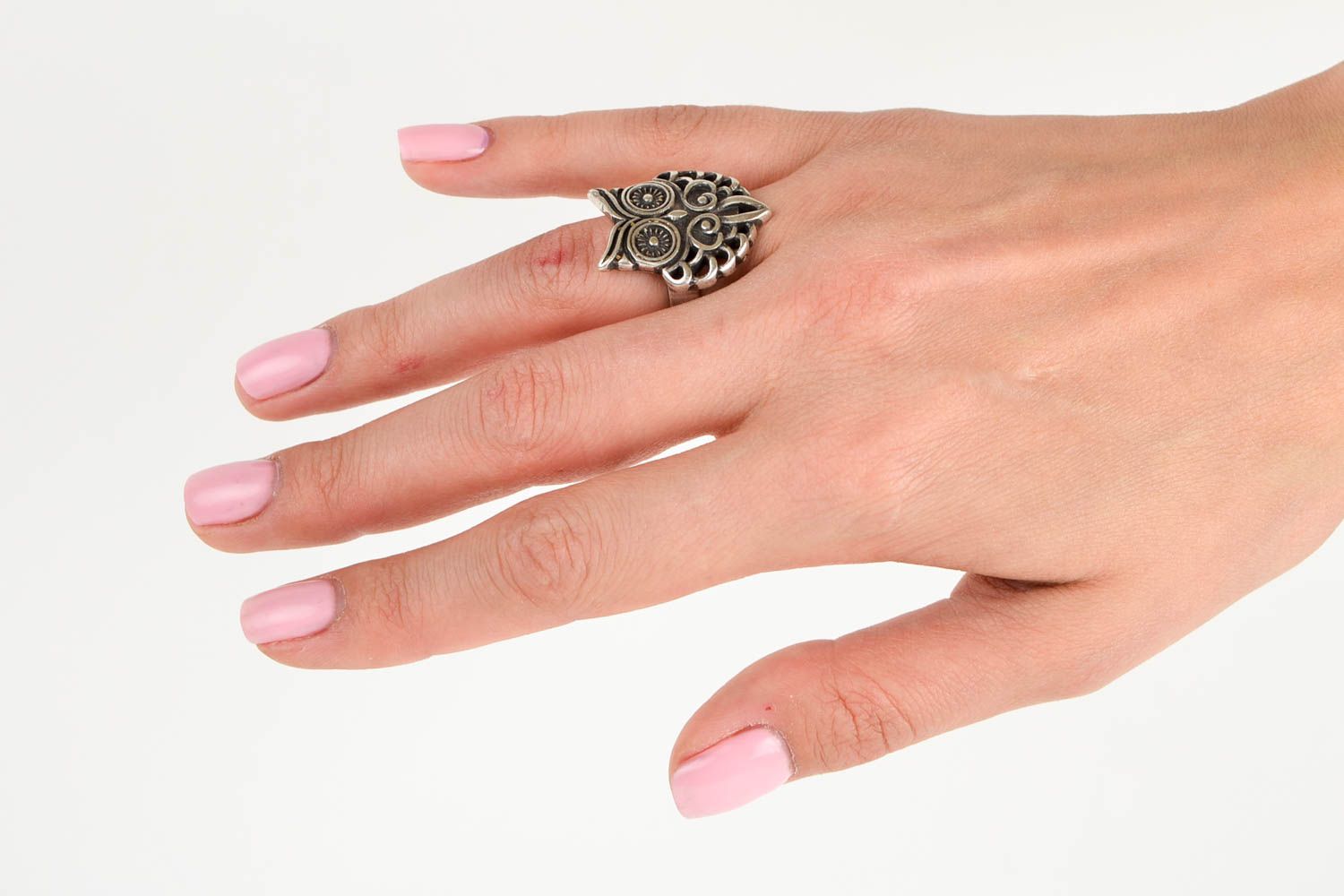 Кольцо ручной работы металлическое кольцо женское кольцо с изображением совы фото 2