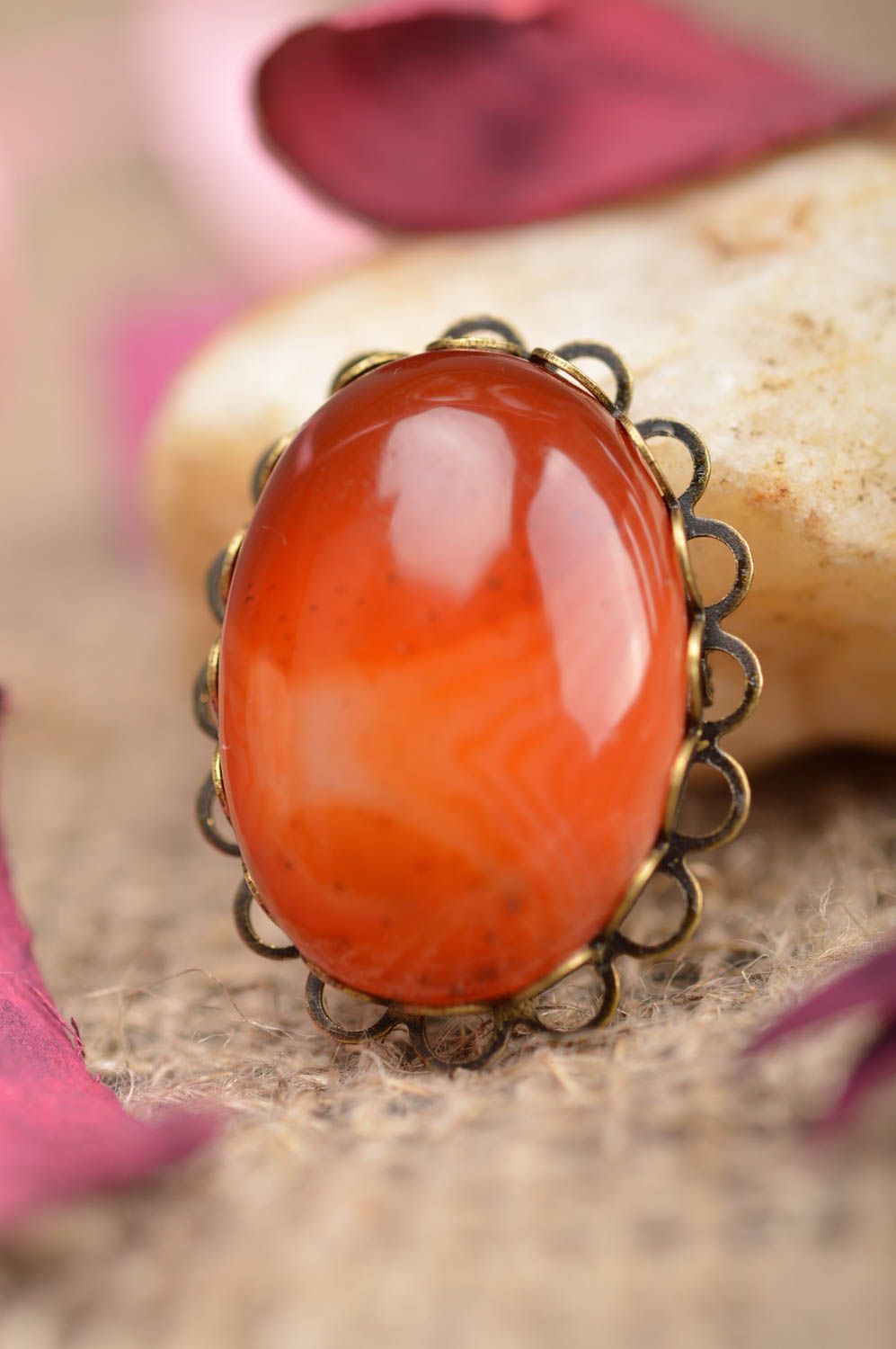 Handmade cute designer brooch with stone in metal frame on pin accessory photo 1
