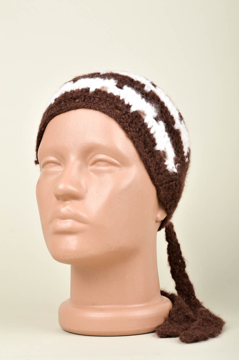 Handmade crocheted headband unusual brown headband cute stylish accessory photo 1