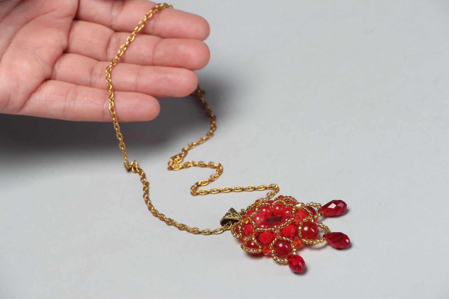 Handmade beaded pendant with natural stones photo 4