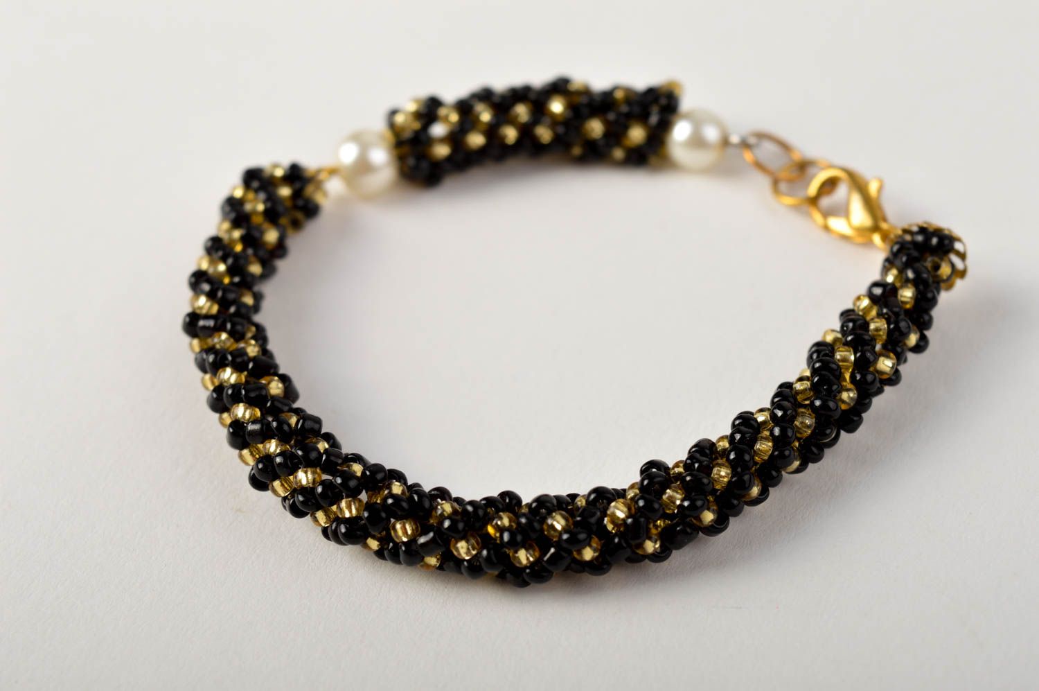 Bracelet perles rocaille design Bijou fait main noir Accessoire pour femme photo 3