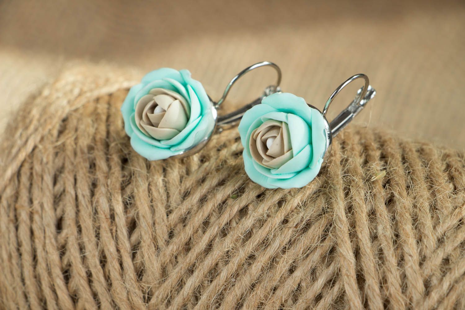 Floral earrings made of polymer clay Roses photo 3