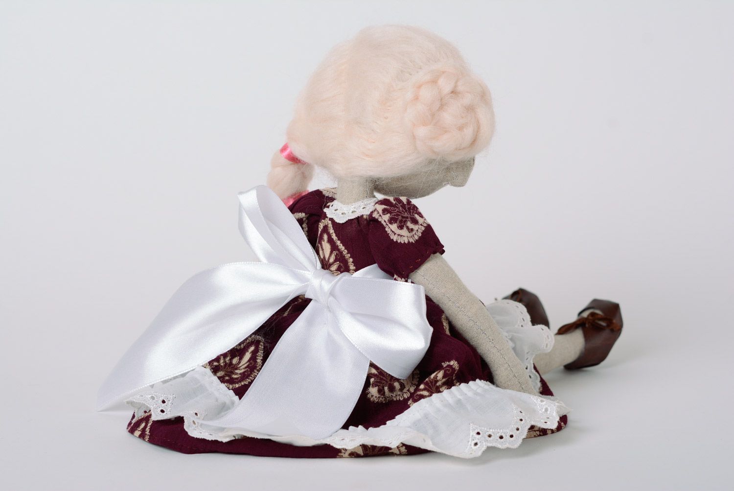 Игрушка кукла из ткани с рыжими волосами в платье среднего размера ручная работа фото 5