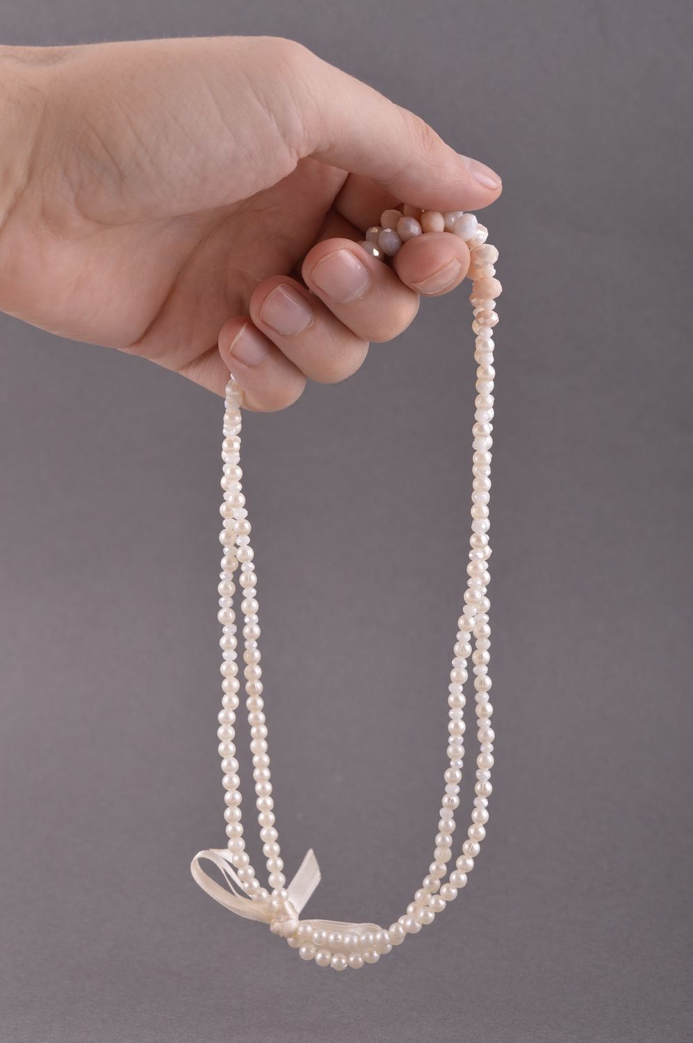 Handgemachter Schmuck Haar Band Damen Accessoire Schmuck aus Perlen weiß foto 5