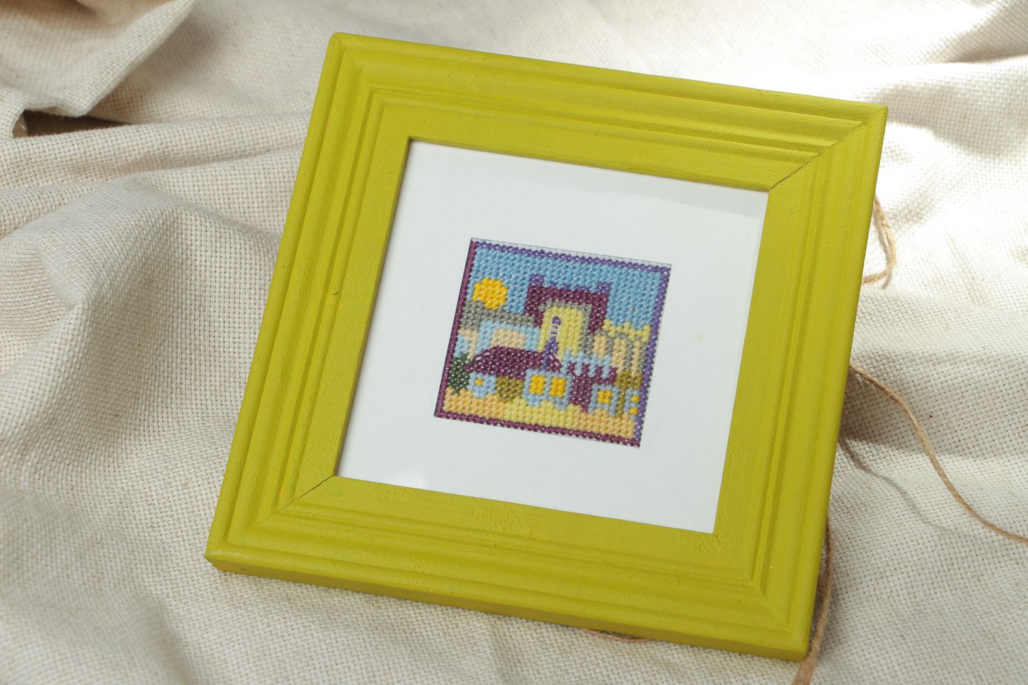 Cross stitch embroidered picture in wooden frame photo 5