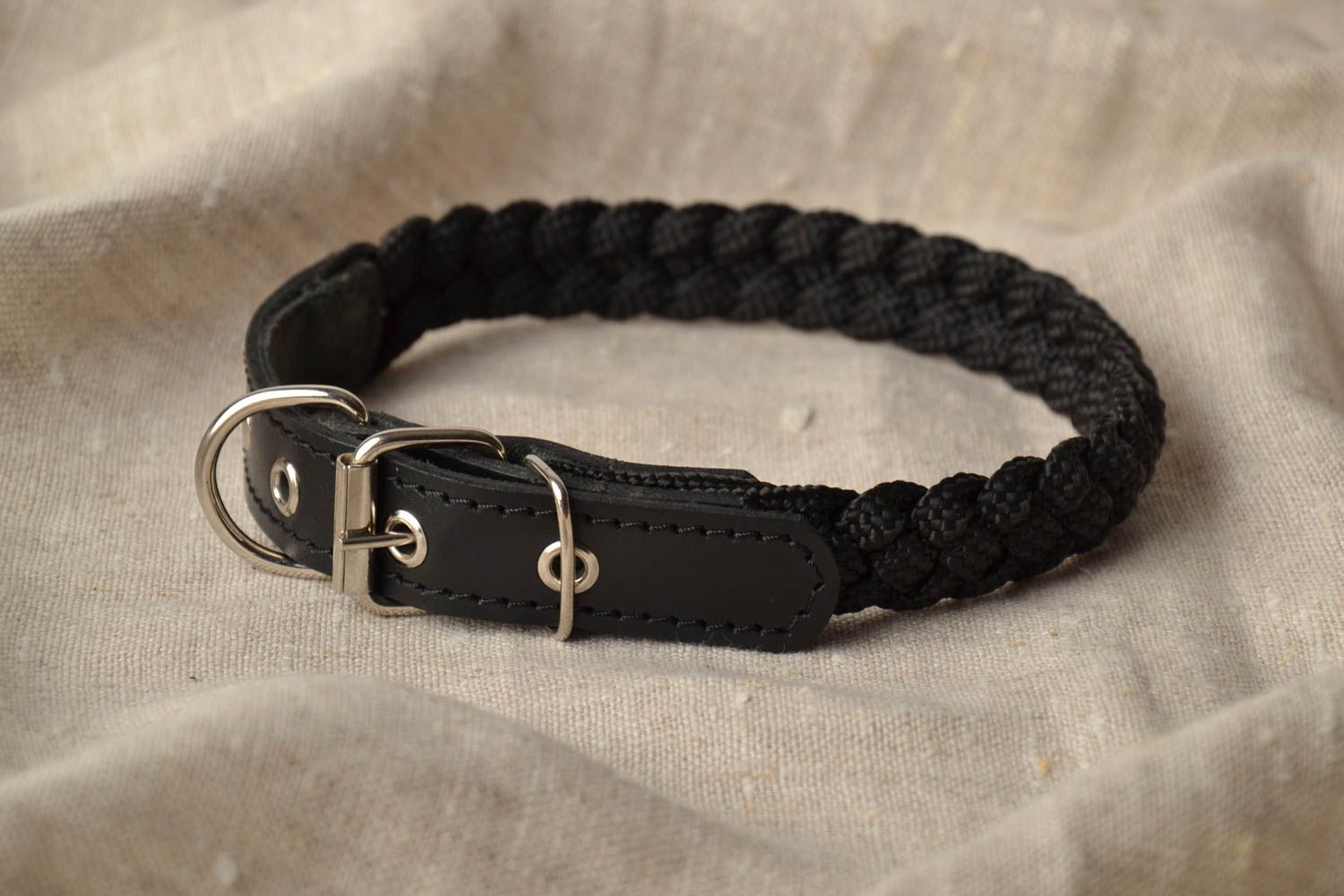 Handmade black dog collar photo 1