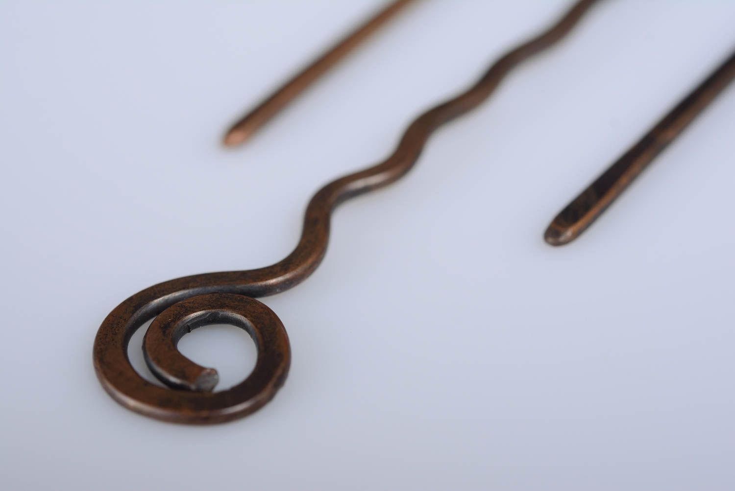 Handmade decorative designer hairpin made of copper using wire wrap technique photo 3