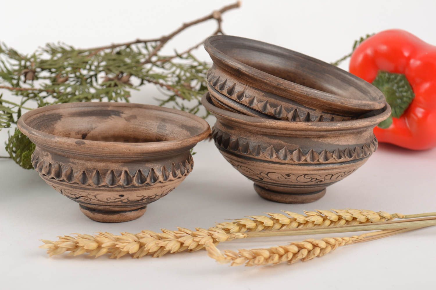 Set der kleinen Schalen aus Ton mit Ornament im ethnischen Stil 3 Stück 100 ml foto 1