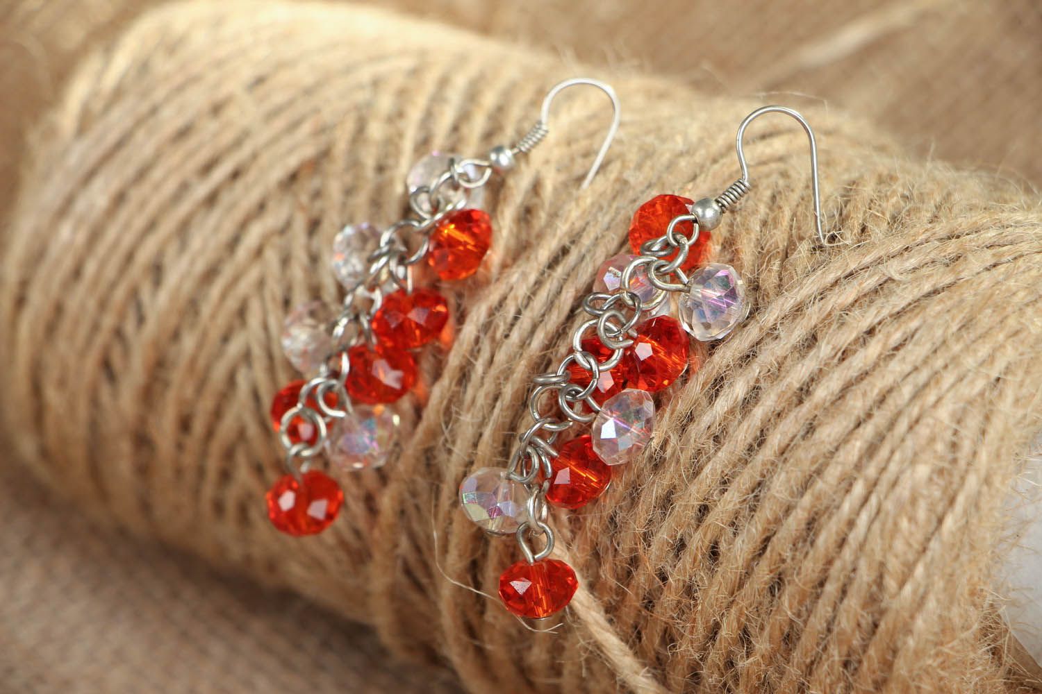 Crystal earrings with beads photo 3