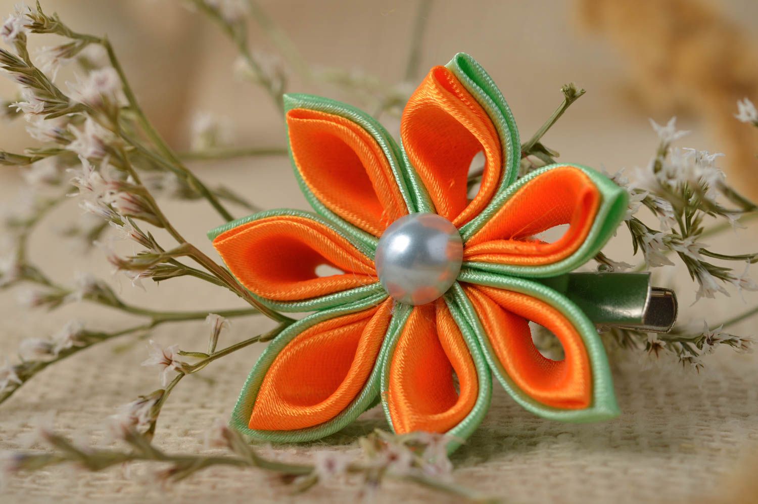 Beautiful handmade flower barrette hair clip flowers in hair accessories for her photo 1