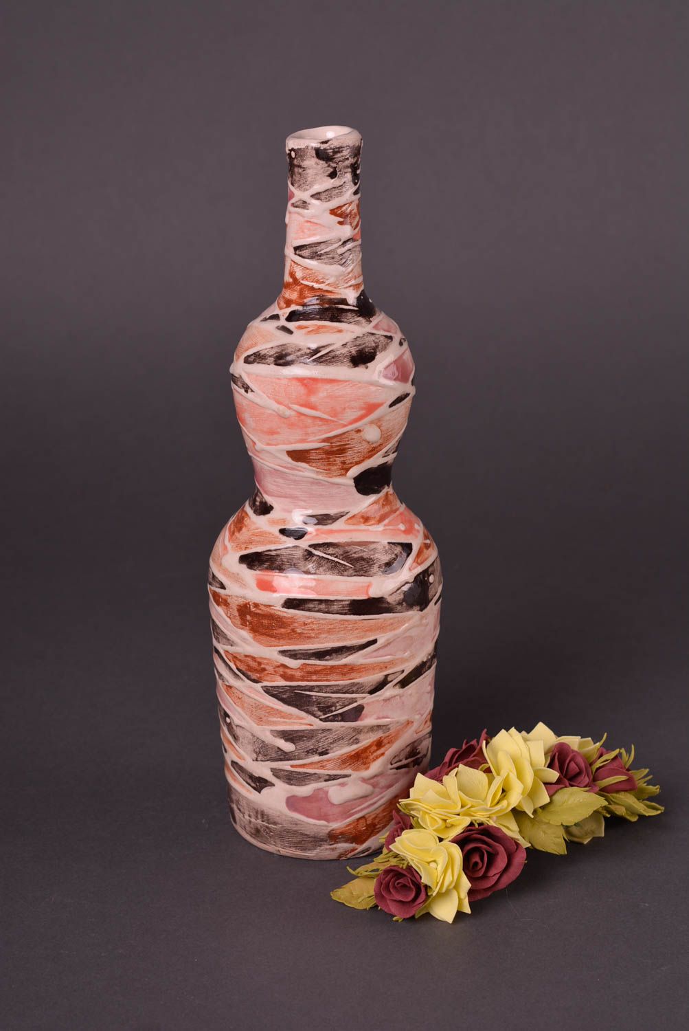 Посуда ручной работы глиняная бутылка красочная керамическая бутылка небольшая фото 1