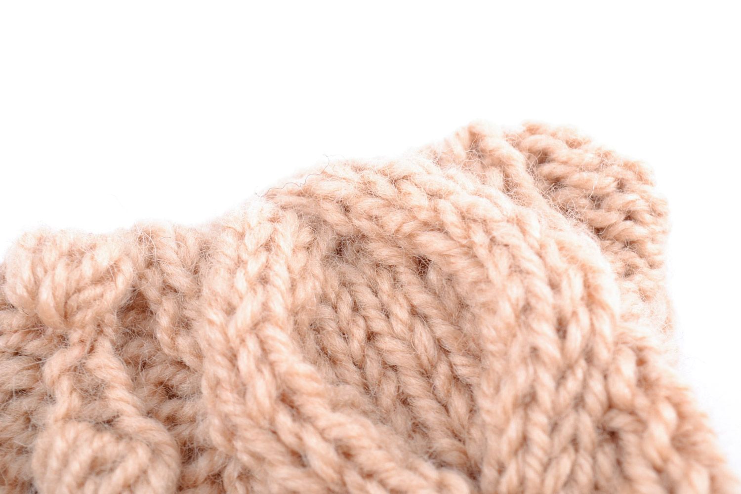 Small tender handmade throw pillow case knitted of beige semi-woolen threads  photo 3