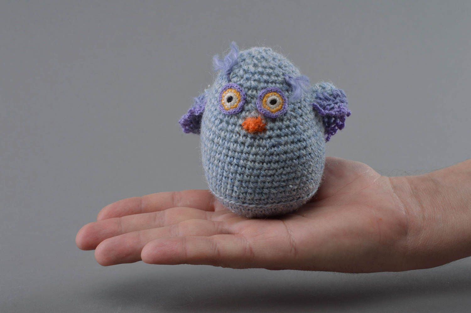 Small handmade beautiful crochet soft toy of blue color for children photo 4