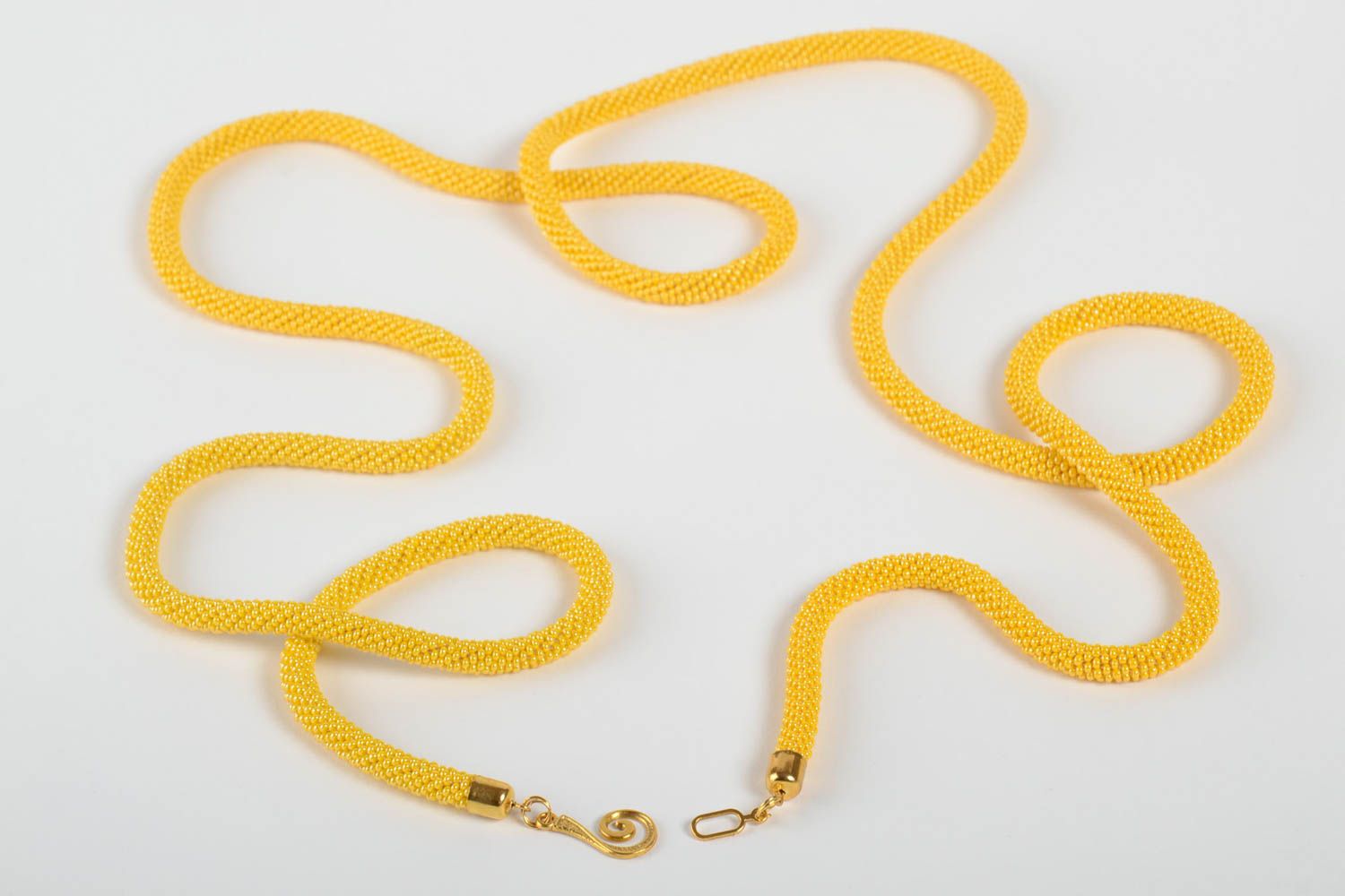 Stylish handmade cord necklace long yellow jewelry handmade designer accessories photo 4