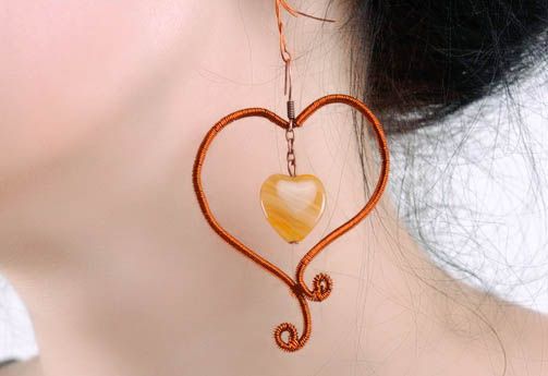 Earrings Made of Copper Wire Heart photo 3