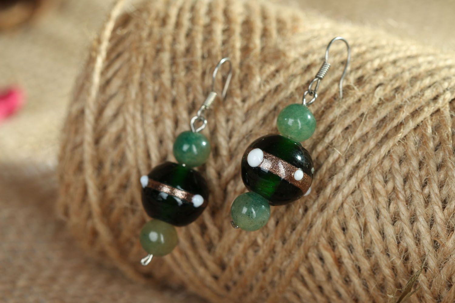 Earrings with jade and Czech glass photo 4