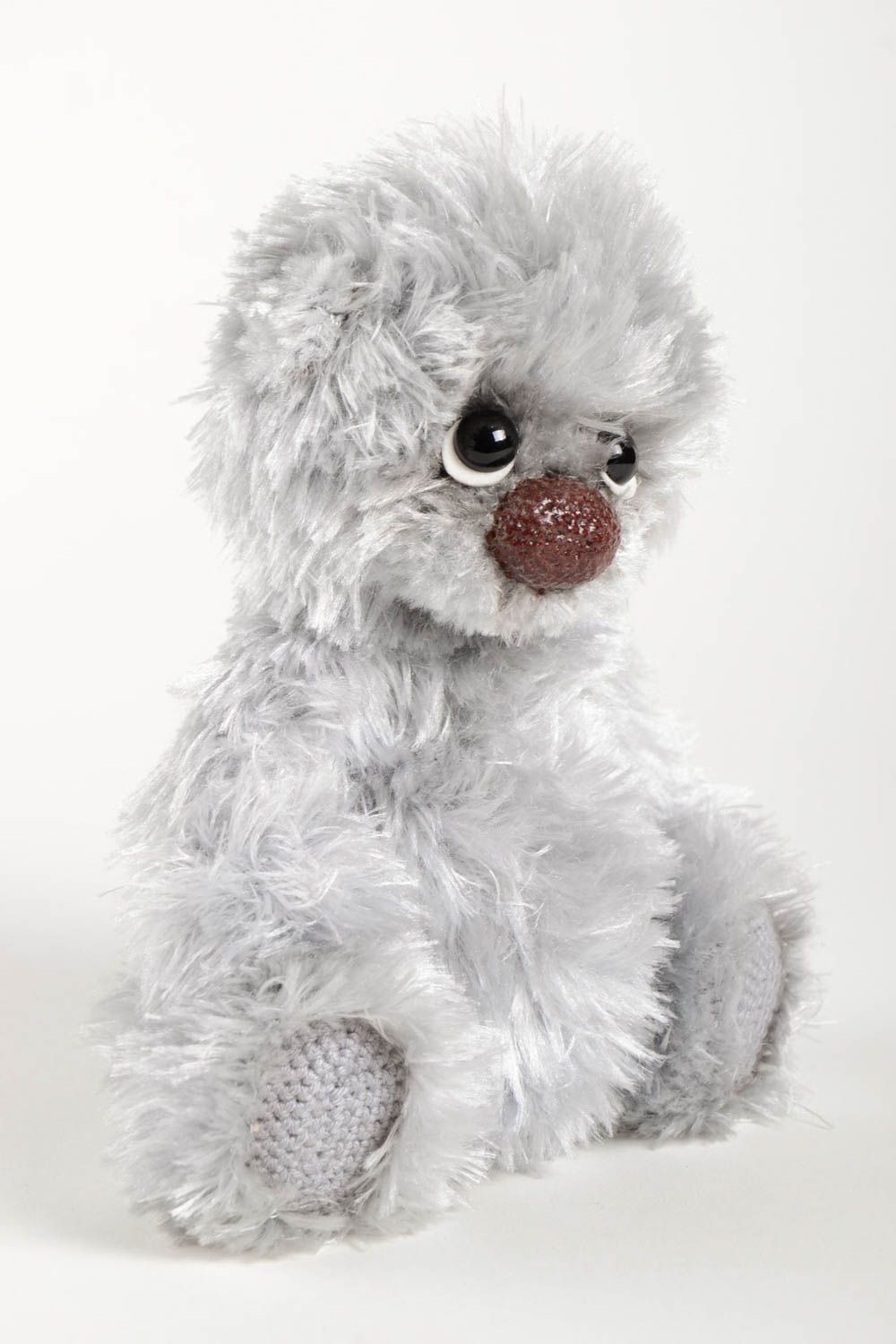 Stuffed teddy bear toy in grey and white colors. 9 inches tall photo 5