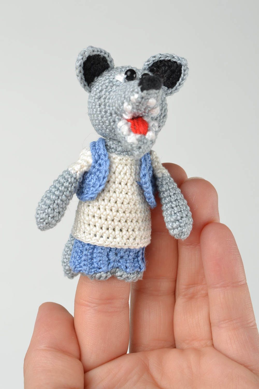 Muñeco para dedo hecho a mano regalo para niños juguete tejido a ganchillo Lobo foto 2