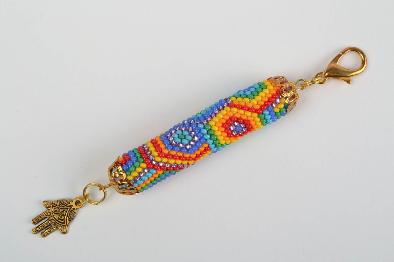 Unusual beautiful handmade beaded keychain or bag charm Hamsa Hand photo 3