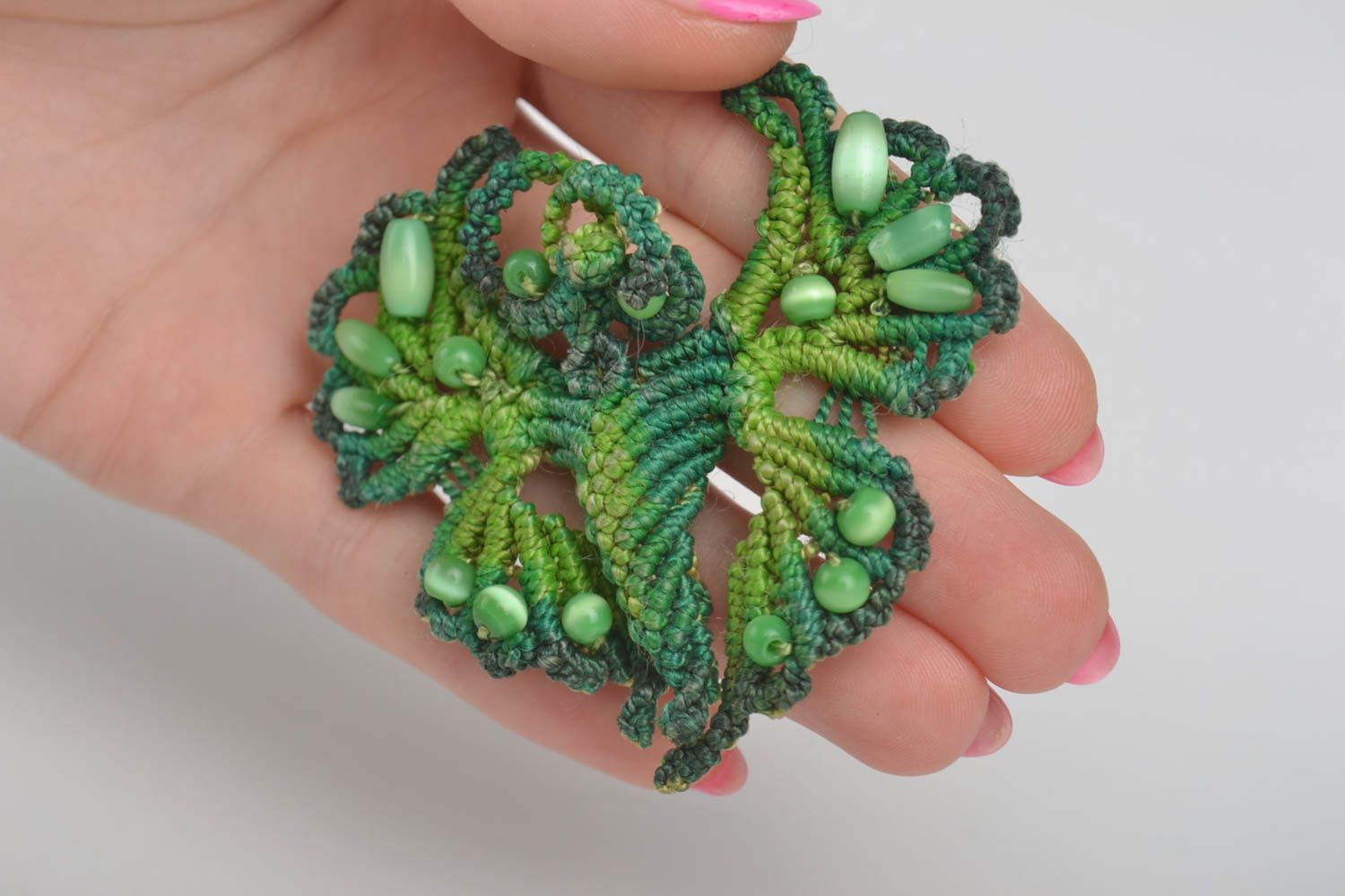 Handmade green woven brooch stylish butterfly brooch unusual accessory photo 5